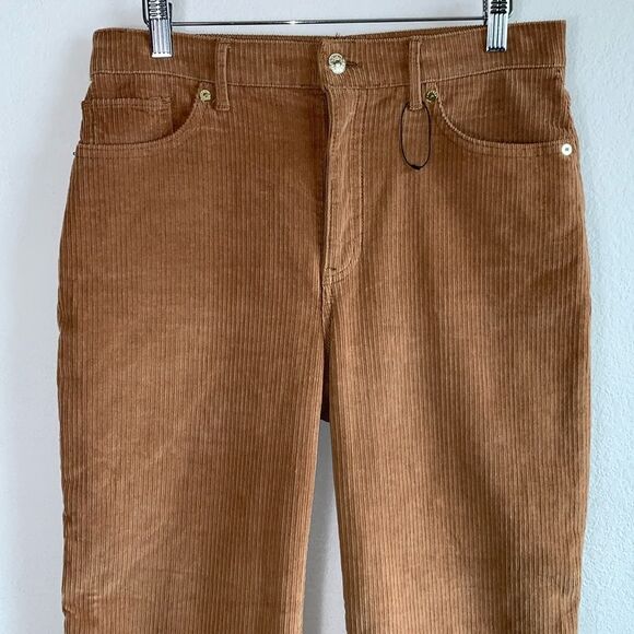 Express High Waisted Rise Cropped Wide Leg Camel Tan Brown Corduroy Pant Sz 6 - Picture 2 of 8